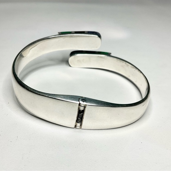 Heavy Sterling Silver Clamper Cuff Mexican Stone Tops - Picture 4 of 7